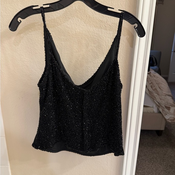 NWOT Cecily Brown Elegant Black Sequin Beaded Women's Top - Picture 3 of 6